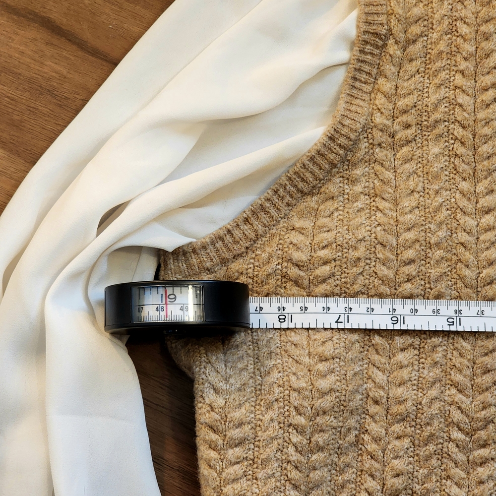 CeCe Soft Tan Knit Vest With Collar And Sleeves - Picture 9 of 13